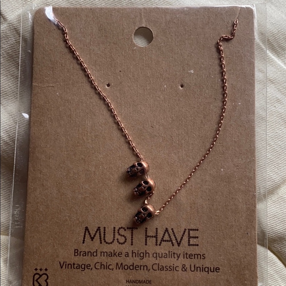LF Rose Gold Three Skulls Necklace